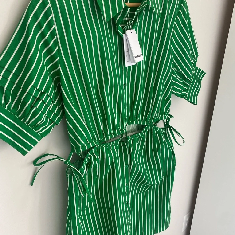 NWT Walter Baker green‎ and white striped meera dress size large